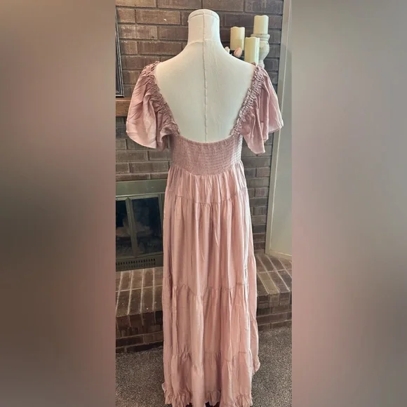 NWT Baltic Born Agatha Maxi Dress Dusty Mauve Tiered Ruffle Pockets L - Picture 11 of 13